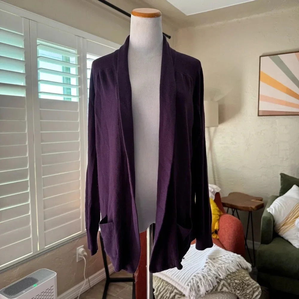 Debbie Morgan long purple cardigan with pockets